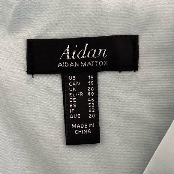 NEW Aidan Mattox V Neck Satin Midi Dress Size 16 Pleated Blue Green Pockets - Picture 9 of 12